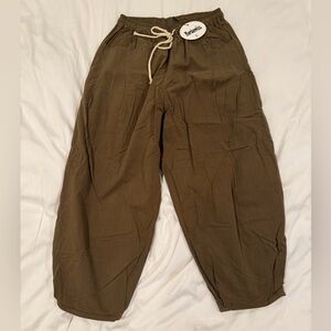 Brown Drawstring Wide Leg Pants